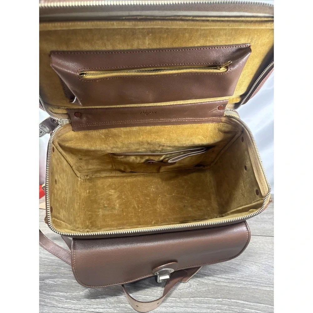 Vintage Alpex Camera Bag With Strap Brown Genuine Leather Made In Japan W/keys
